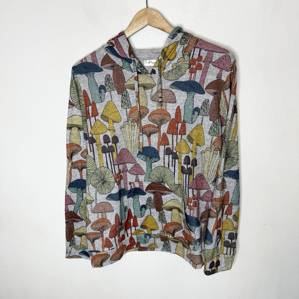 LA Soul Mushroom Print Colorful Hoodie Long Sleeve Shirt Womens Large
